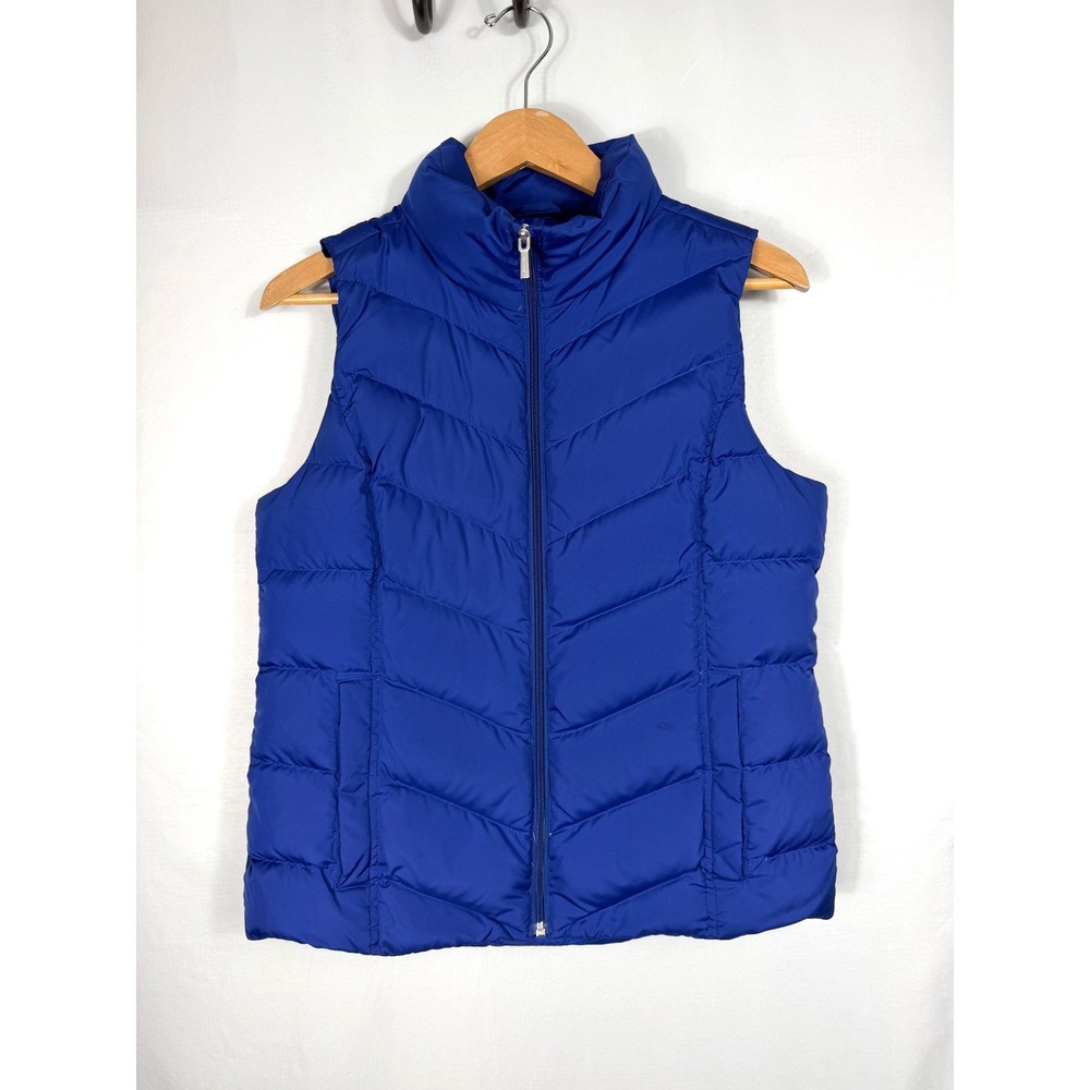Lands' End‎ Puffer Vest Blue Down Filled Chevron Quilted Women S Outdoor Winter
